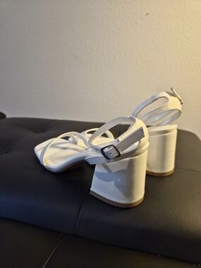 Charlotte Russe White Strappy Block Heel Sandals with Buckle